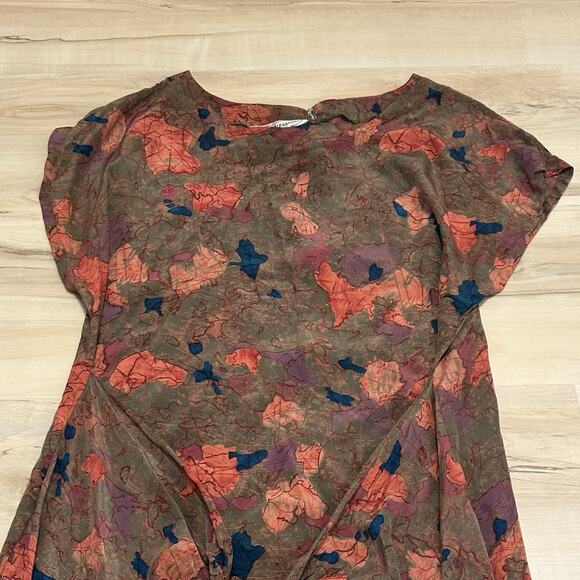 Lauren Alexandria 14 Dress Faux Wrap 100% Silk Short Sleeve Abstract Print Brown - Picture 3 of 12